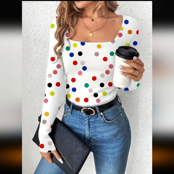 3/$30 Colorful Polka Dot Women's Top - Picture 3 of 5